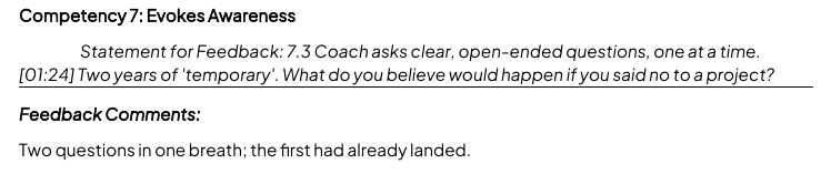 Area for development for Competency 7 quoting a moment