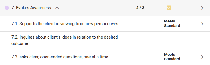 Competency 7 under Most frequent rating: 2 / 2 and ticked