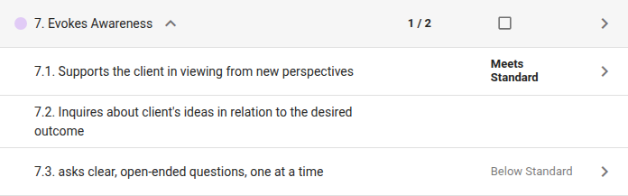 Competency 7 under Lowest: 1 / 2 and not ticked